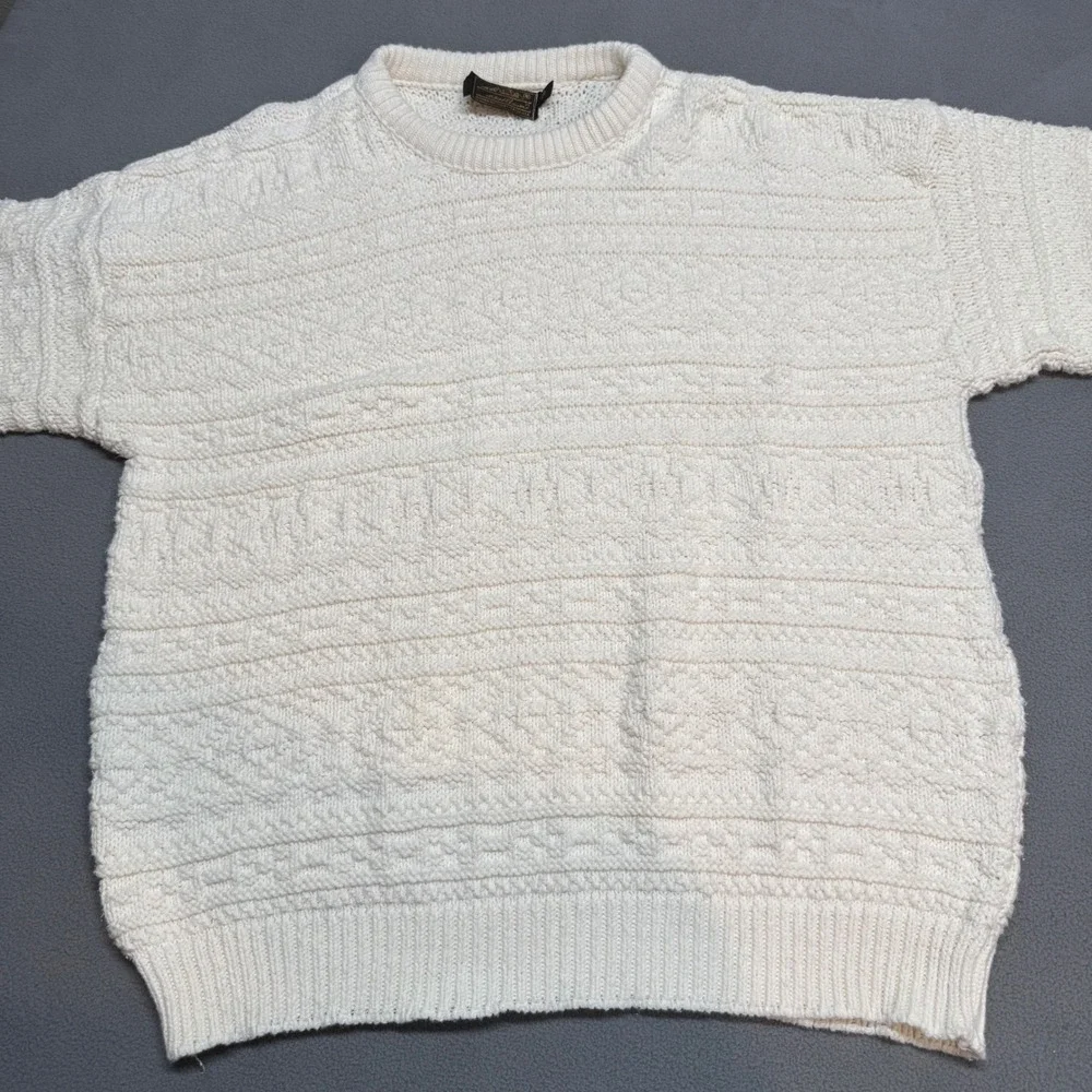 Vintage Fisherman Eddie Bauer Sweater Textured Knit Pullover XL Cream Off White